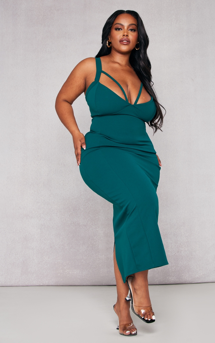 Plus Emerald Green Strap Detail Midi Dress image 3