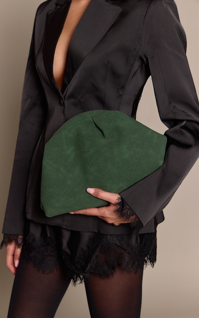 Forrest Green Faux Suede Hard Handle Clutch Bag