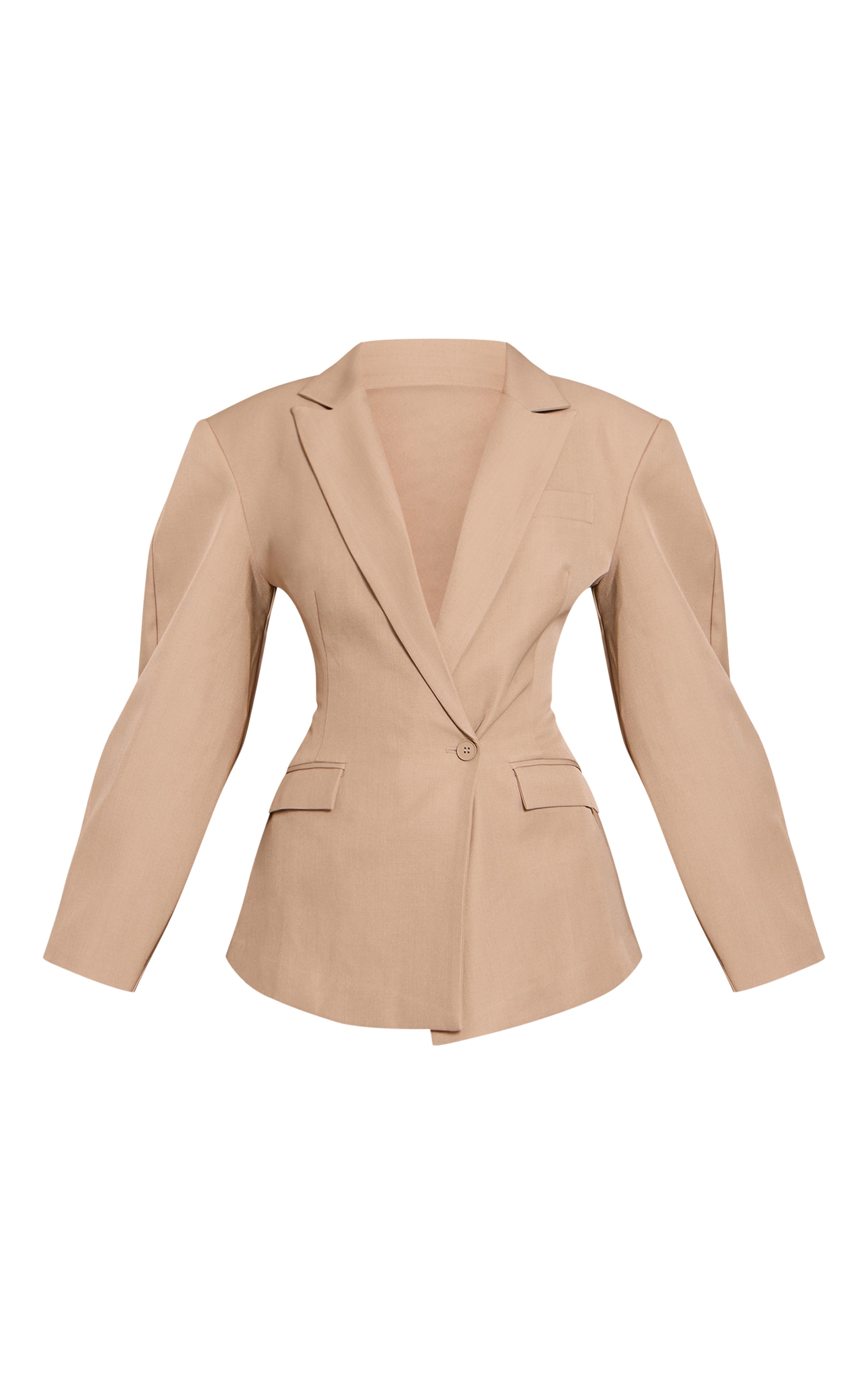 Camel Asymmetric Detail Cocoon Sleeve Blazer image 5