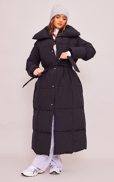 Black Oversized Square Quilted Maxi Puffer Coat