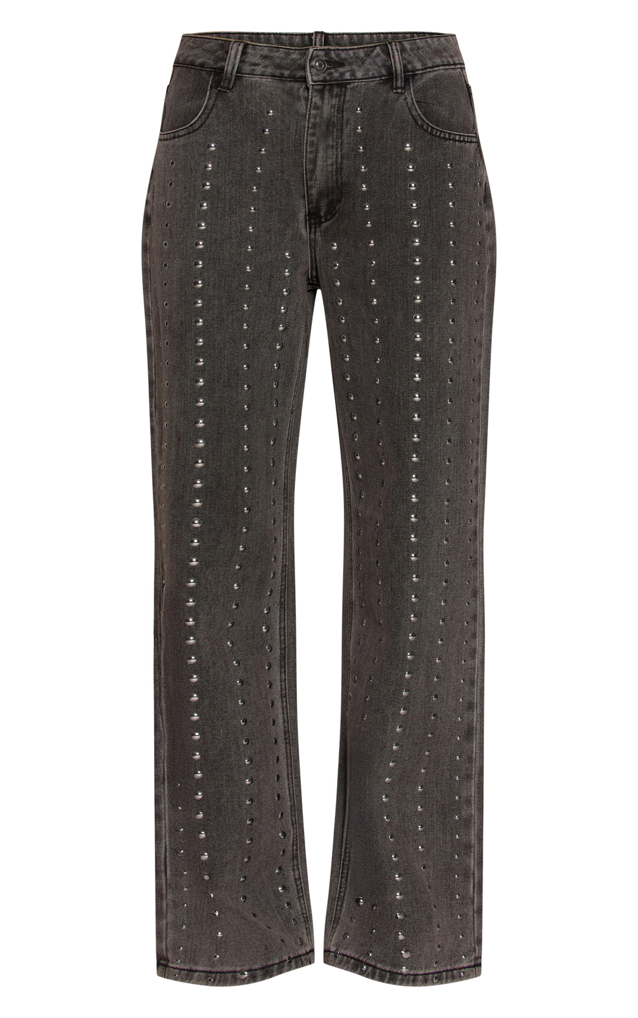 Washed Grey Studded High Waisted Denim Jeans image 5