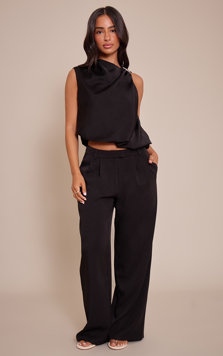 Petite Black Trim Detail Satin Sleeveless Top image 3