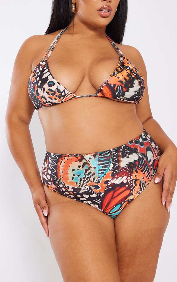Plus Multi Printed High Waisted Bikini Bottoms PrettyLittleThing