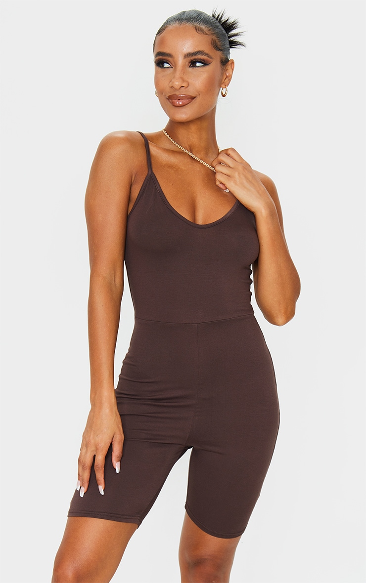 Chocolate Basic Strappy Plunge Unitard image 3