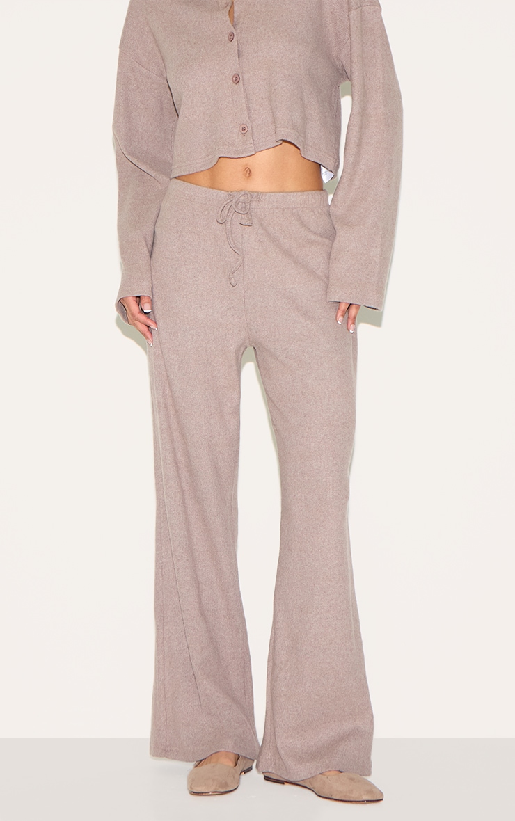 Mushroom Brushed Rib Drawstring Wide Leg Pants image 2