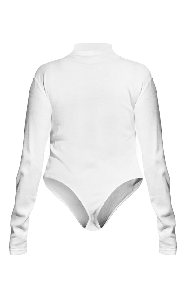Plus White Basic Rib Long Sleeve Bodysuit PrettyLittleThing