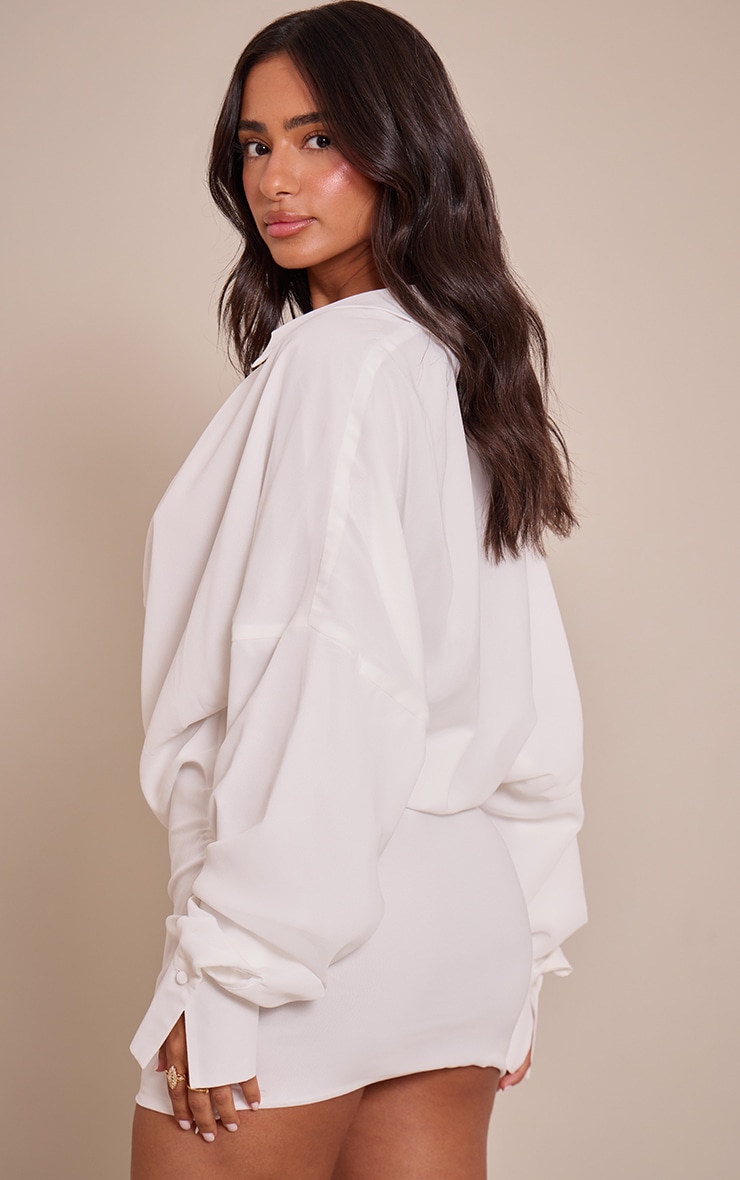 Petite White Chiffon Cowl Neck Collared Dress image 2