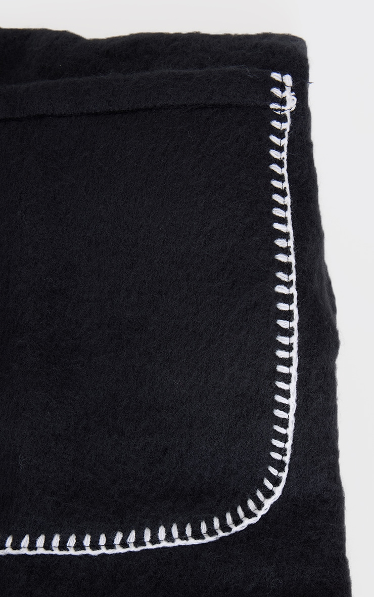 Black Pocket Stitch Detail Tassel Scarf image 3