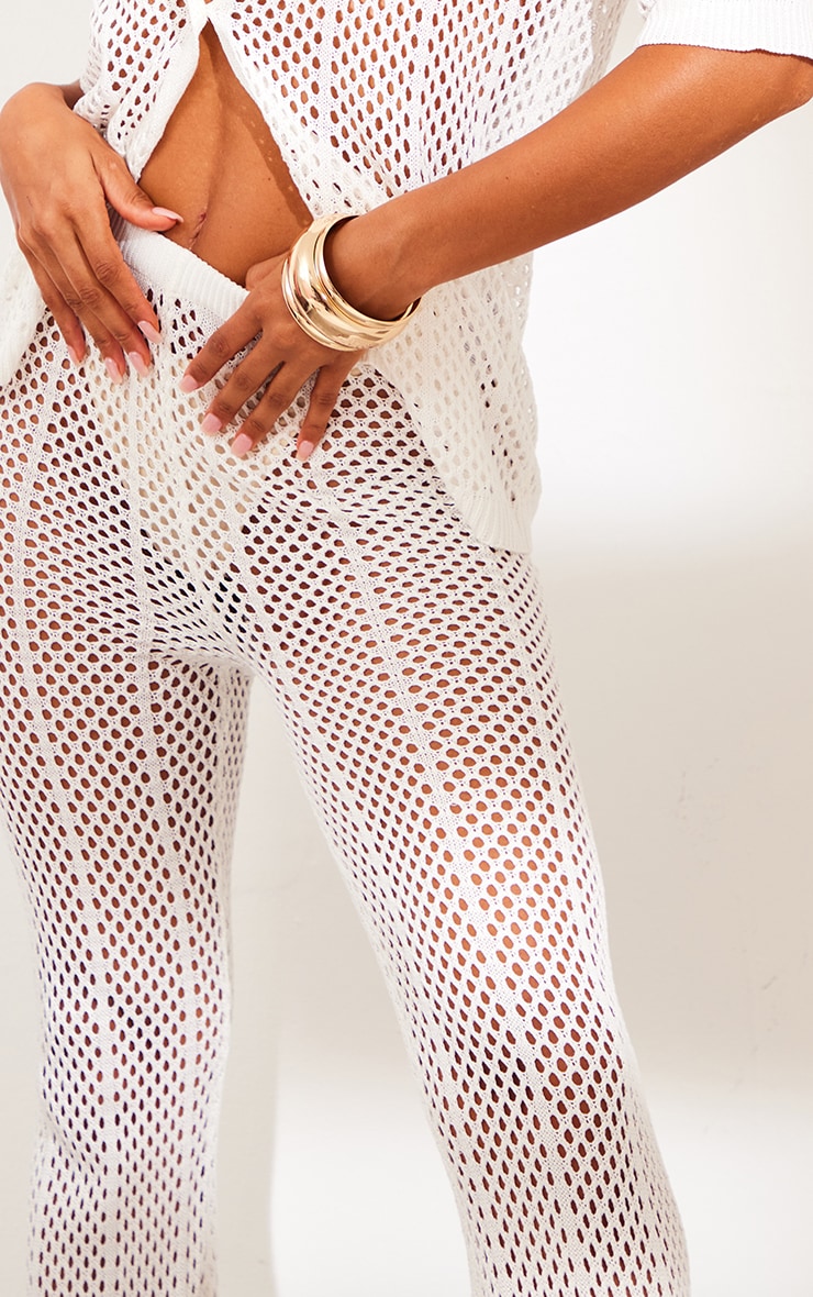 White Crochet Wide Leg Pants image 4