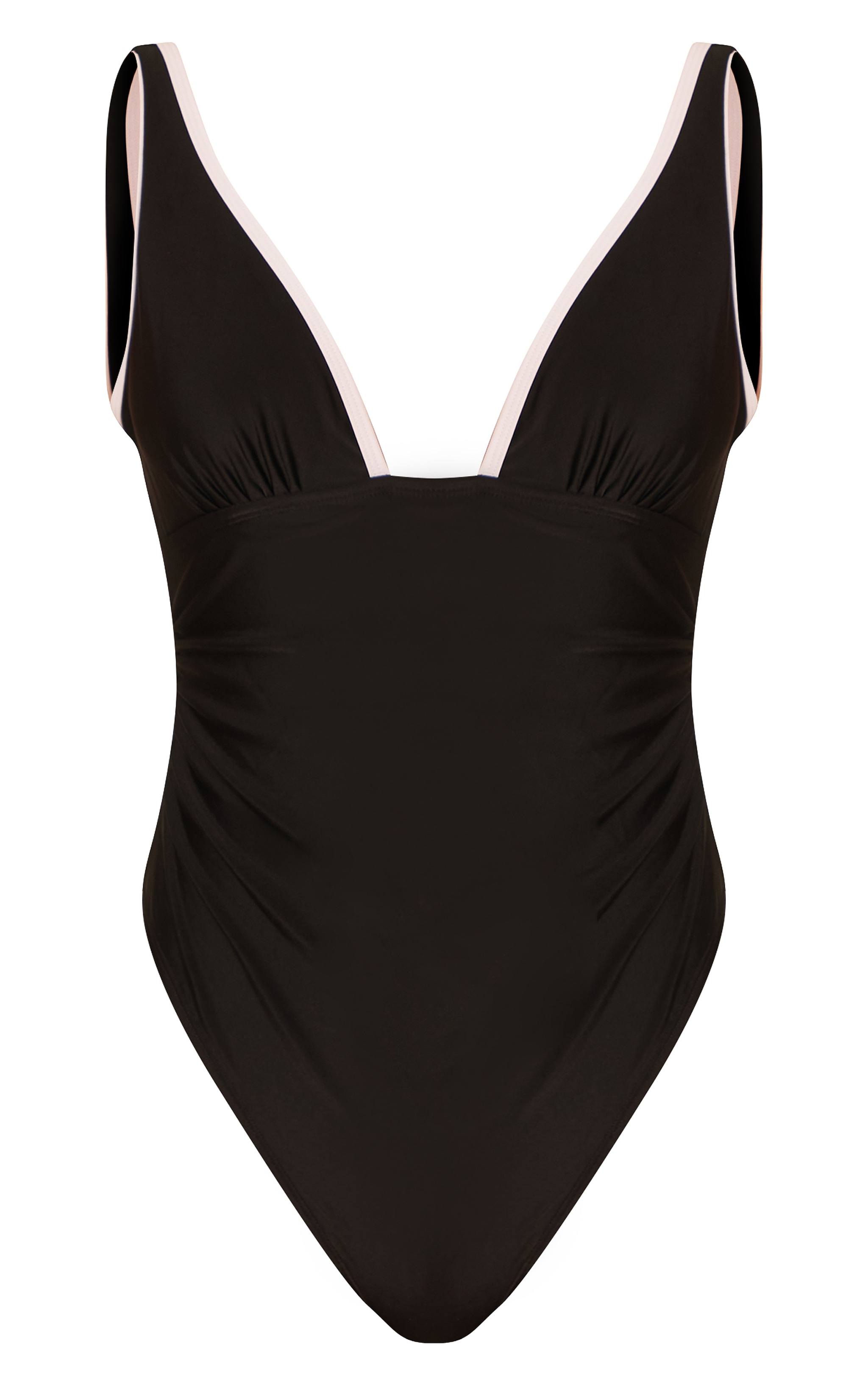 Maillot de bain noir froncé à décolleté et lisérés contrastants image 5