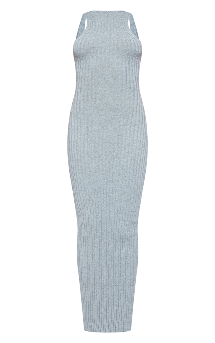 Grey Marl Knitted Back Plunge Racer Maxi Dress image 3