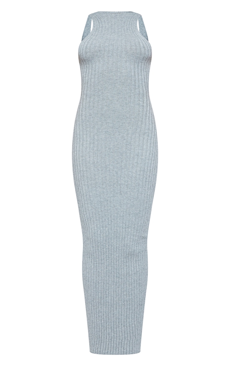 Grey Marl Knitted Back Plunge Racer Maxi Dress image 3