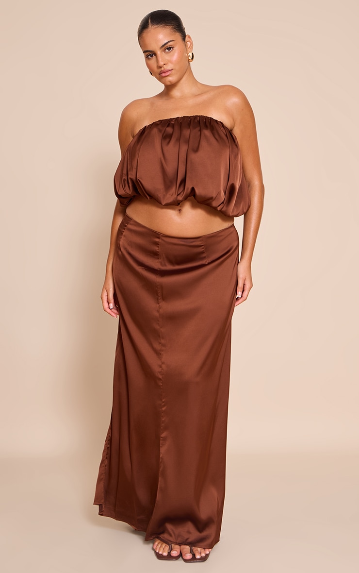 Plus Chocolate Satin Puffball Bandeau Top image 3