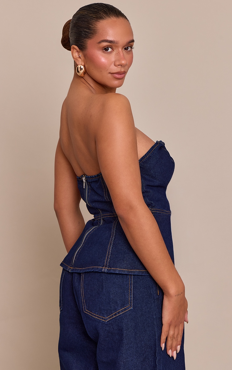 Shape Indigo Sweetheart Neckline Denim Peplum Top | Shape | PLT