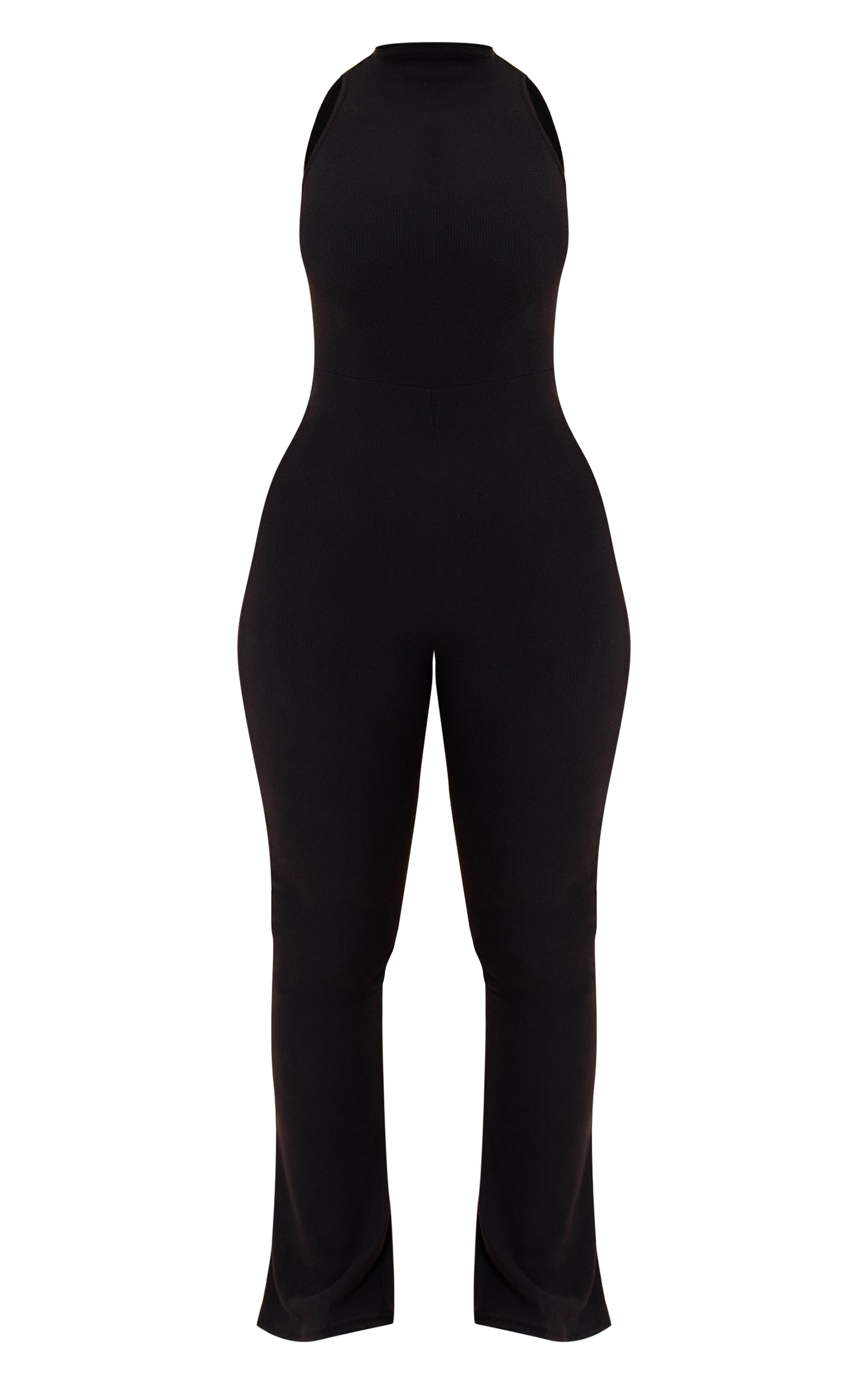 Shape Black Micro Rib High Neck Flared Jumpsuit image 5