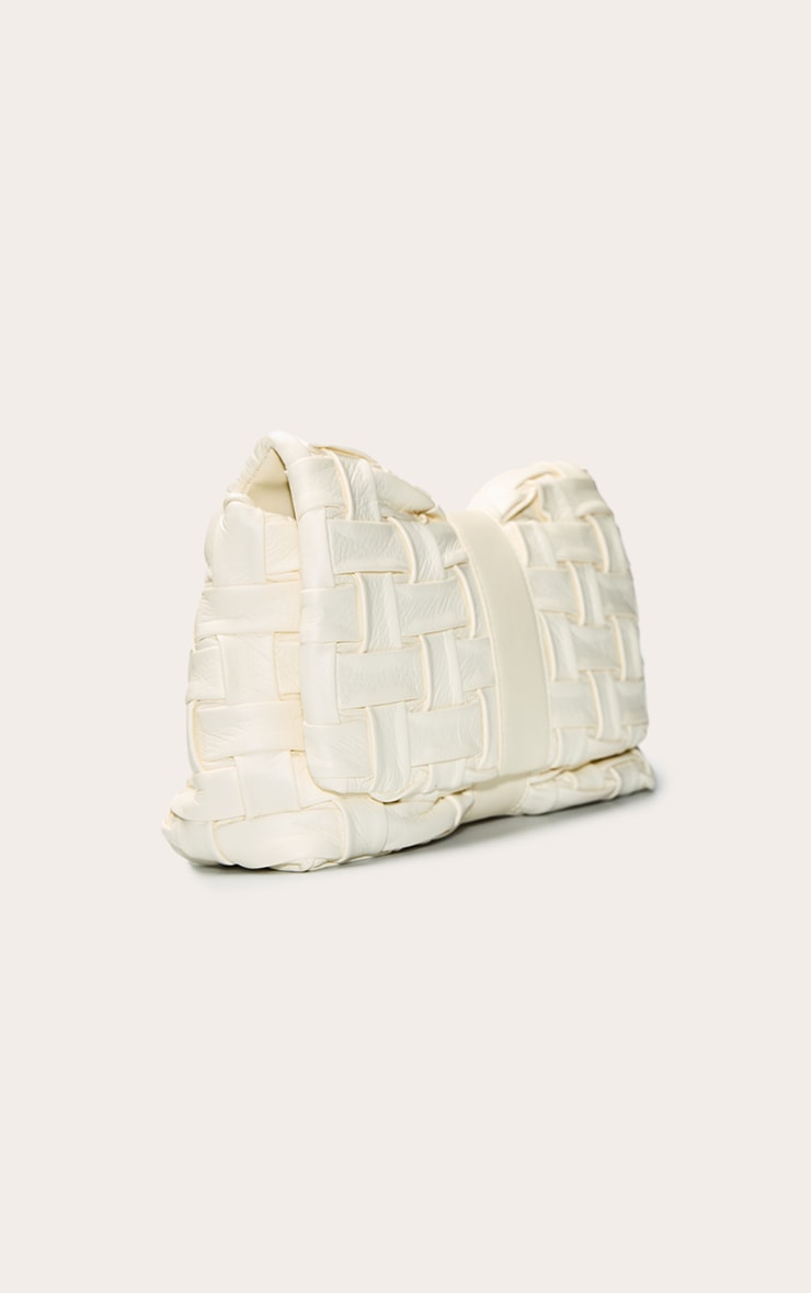Cream Cross Weave Fold Over Clutch Bag image 3