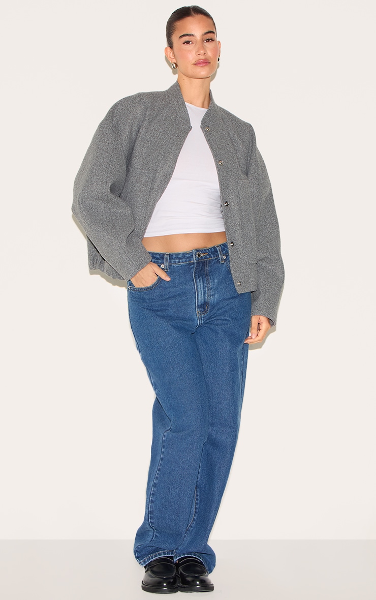Veste bomber longue en effet laine gris image 3