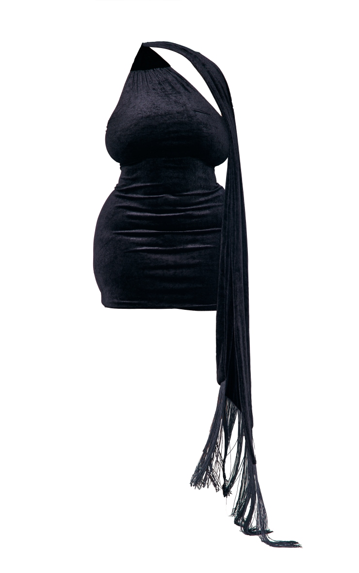 Plus Black Velvet Drape Detail Bodycon Dress image 5