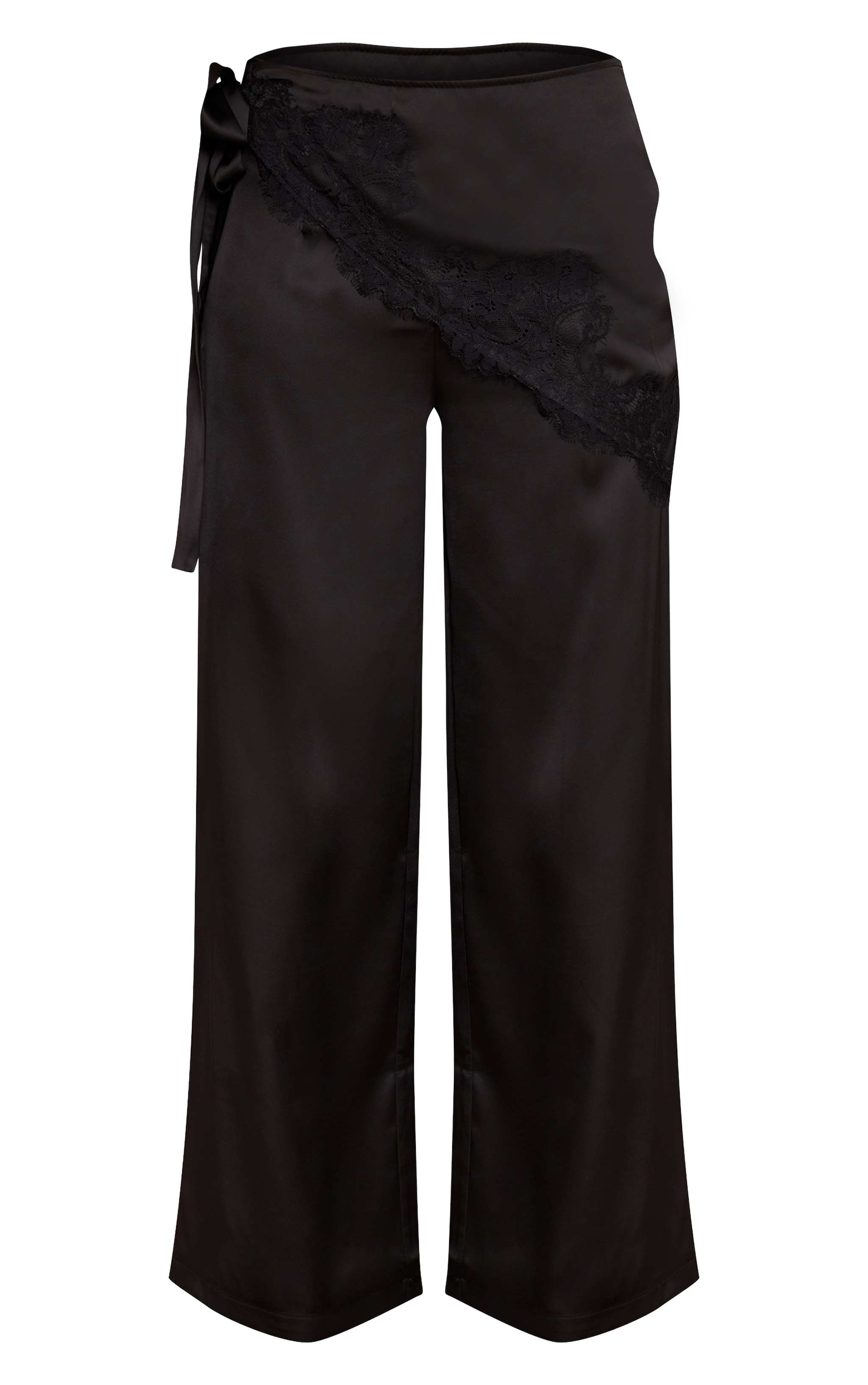 Black Satin Scarf Wide Leg Pants image 5