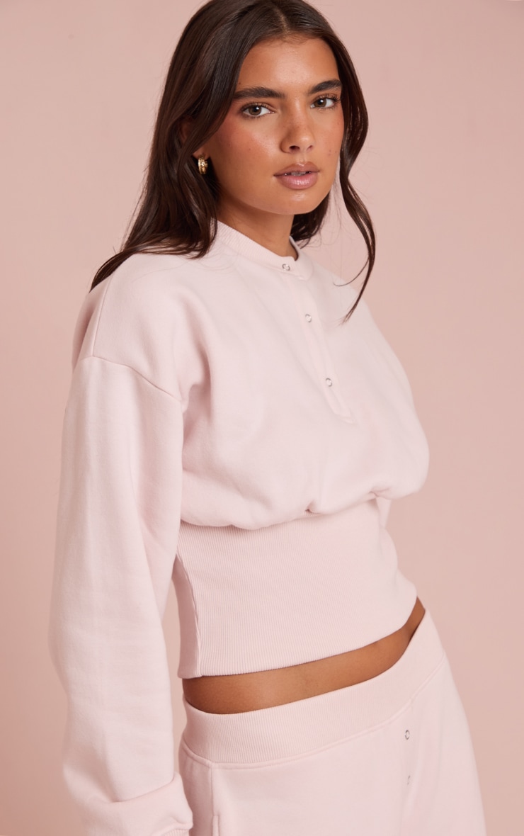 Baby Pink Button Up Cinched Sweatshirt image 1