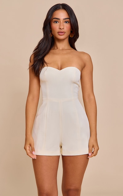 Petite Cream Woven Sweetheart Neck Detail Playsuit
