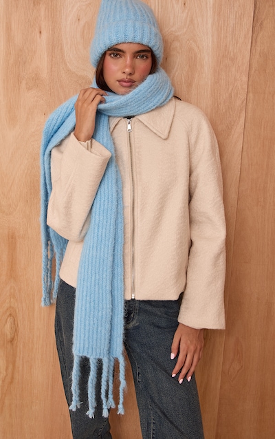 Powder Blue Chunky Knit Tassel Detail Scarf