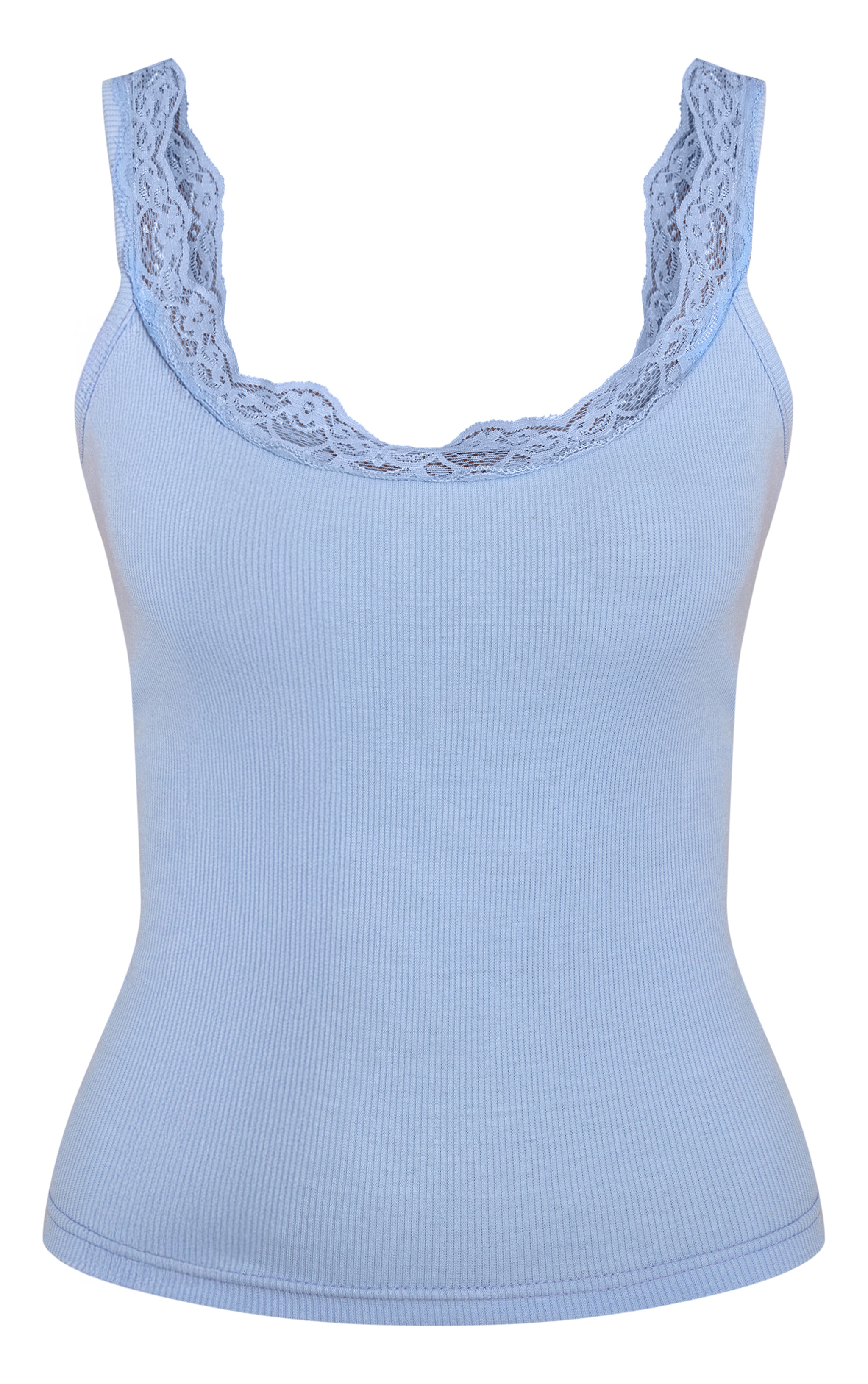 Blue Multi Pack of 3 Ribbed Lace Trim PJ Vests image 5