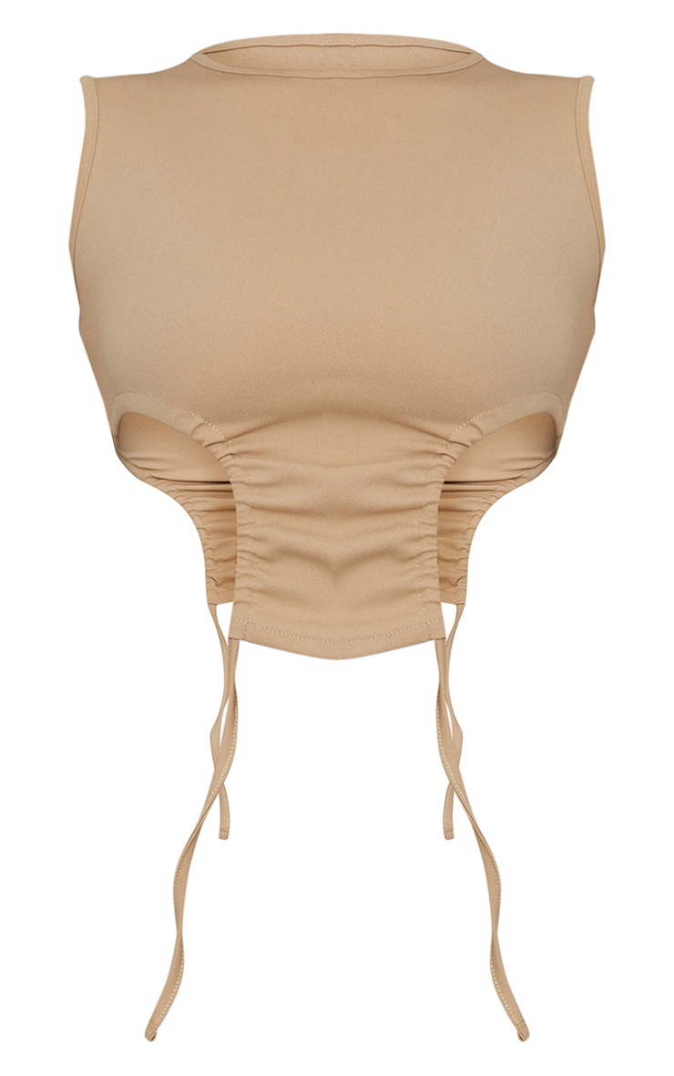 Stone Crepe Racer Neck Side Ruched Crop Top