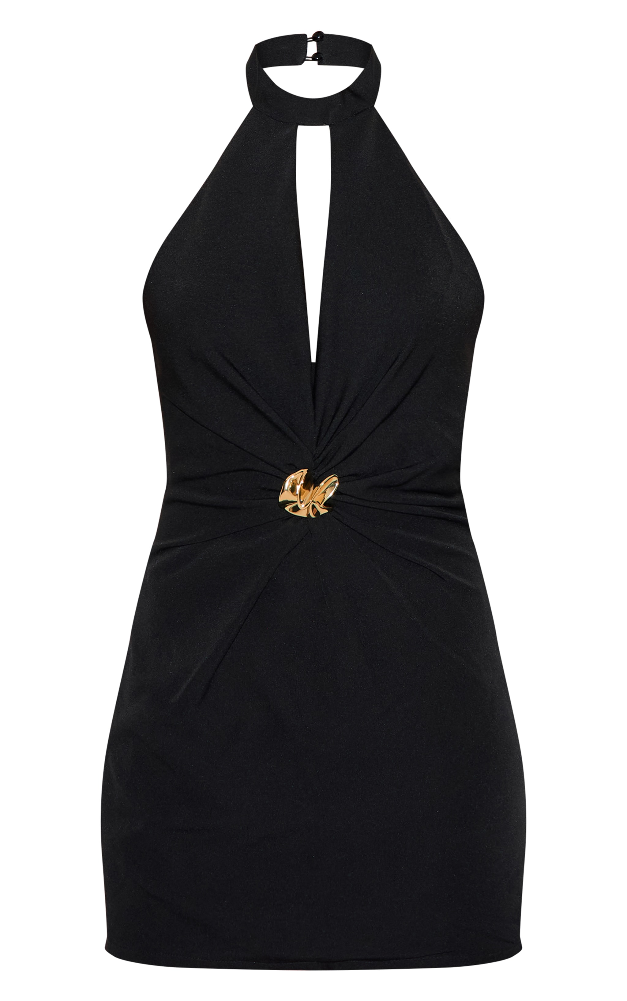 Black Woven Ruched Cut Out Mini Dress image 5