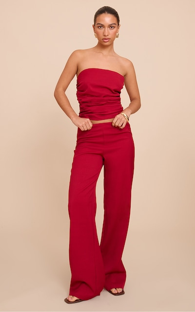Red Tailored Woven Woven Straight Leg Pant