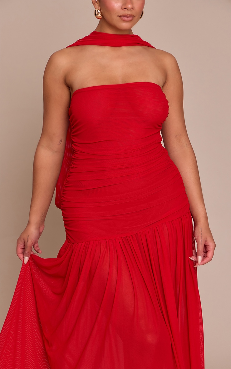 Shape Red Ruched Scarf Dropped Waist Maxi Dress image 4