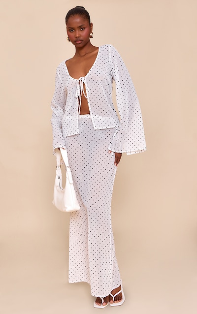 White Sheer Polka Dot Tie Side Maxi Skirt
