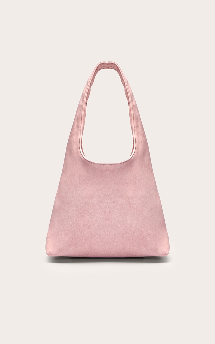 Sac à main en suédine rose poudré à clous image 4