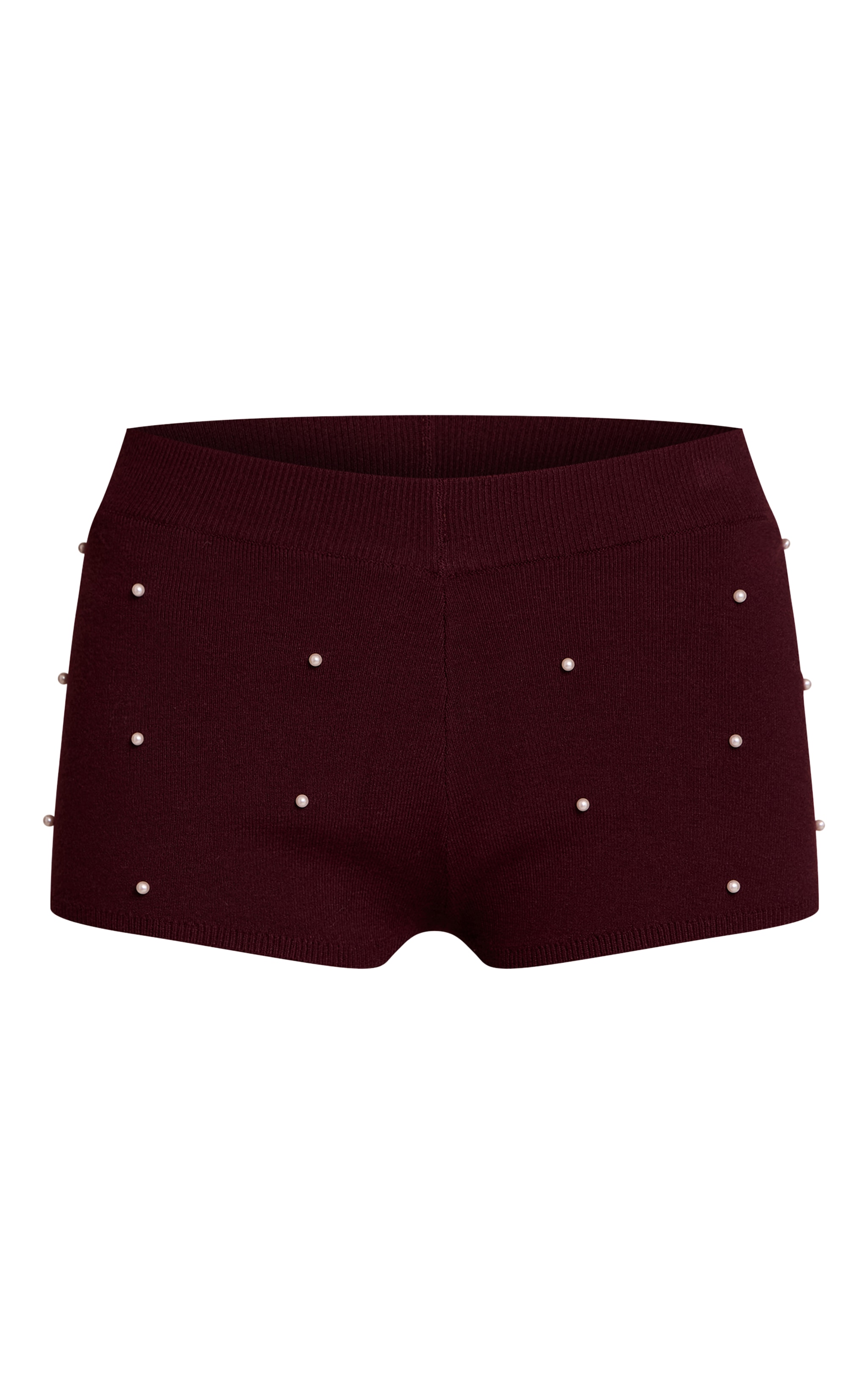 Mini short en maille compacte rouge vin à empiècements perles image 6