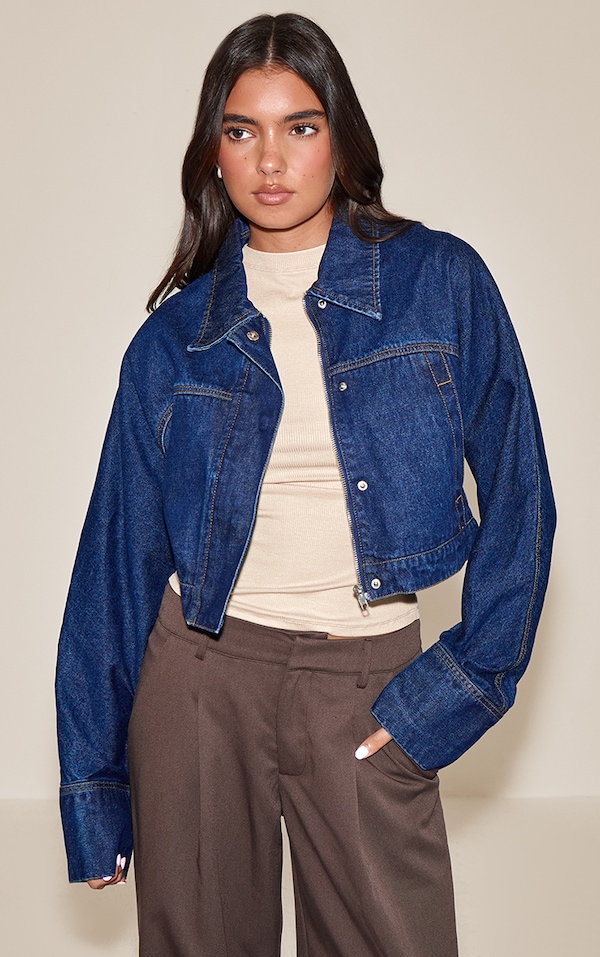Veste en jean indigo à boutons cachés
