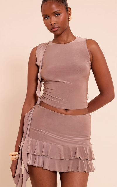 Mushroom Slinky Ruffle Detail Top