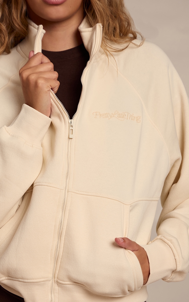 Cream Seam Detail Zip Up Fleeceback Jacket image 4