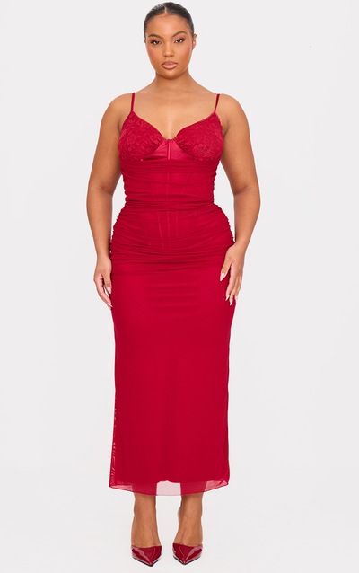 Glitter Long Sleeve Rouch Dress Red
