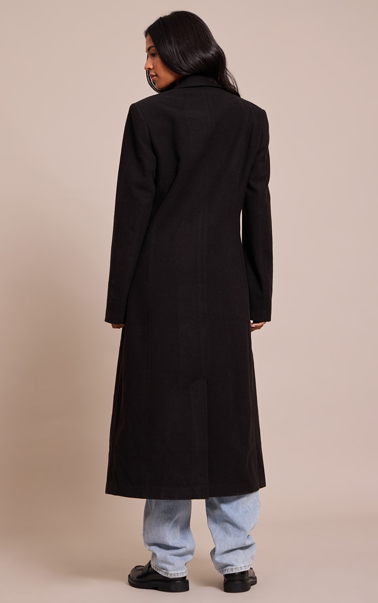 Tall Black Single Breasted Seam Wool Maxi Coat | Tall