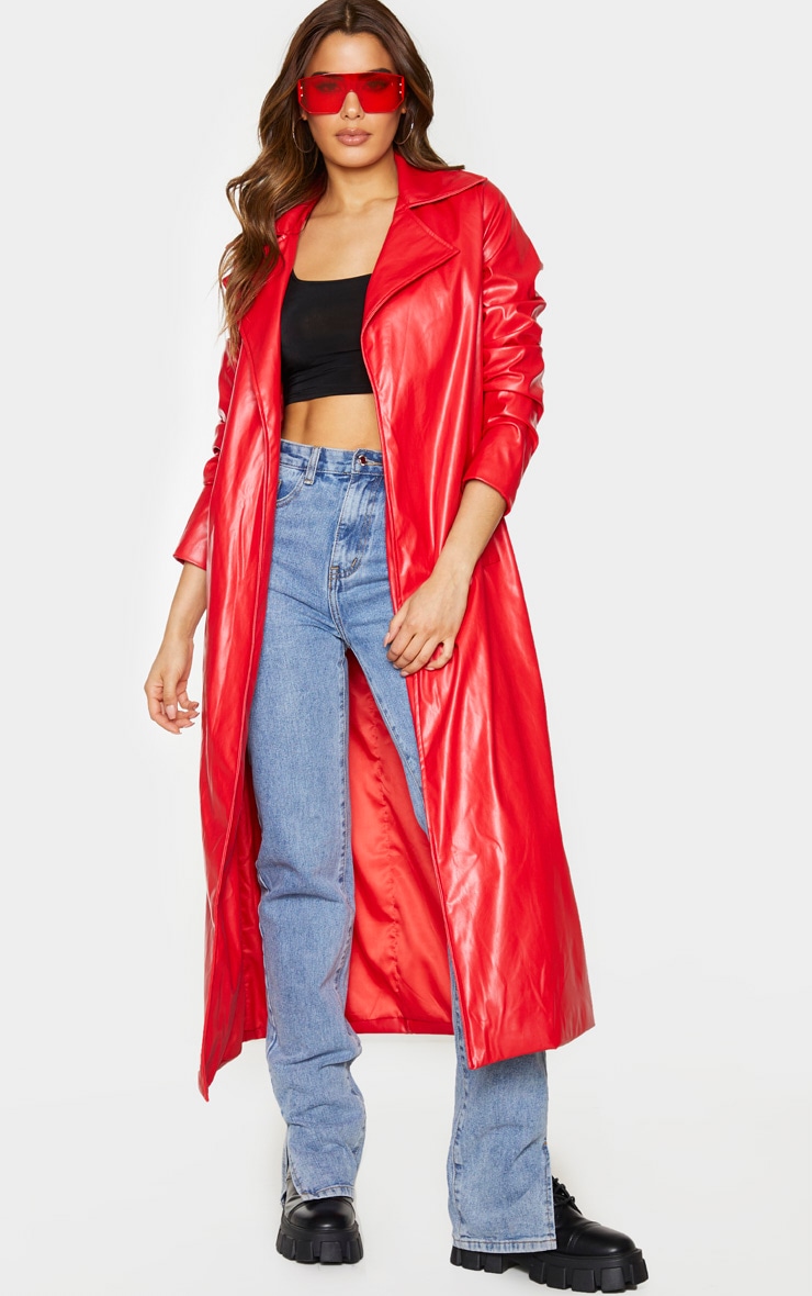Tall Red PU Longline Trench
