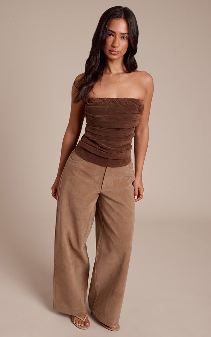 Petit pantalon barrel en suédine beige image 1