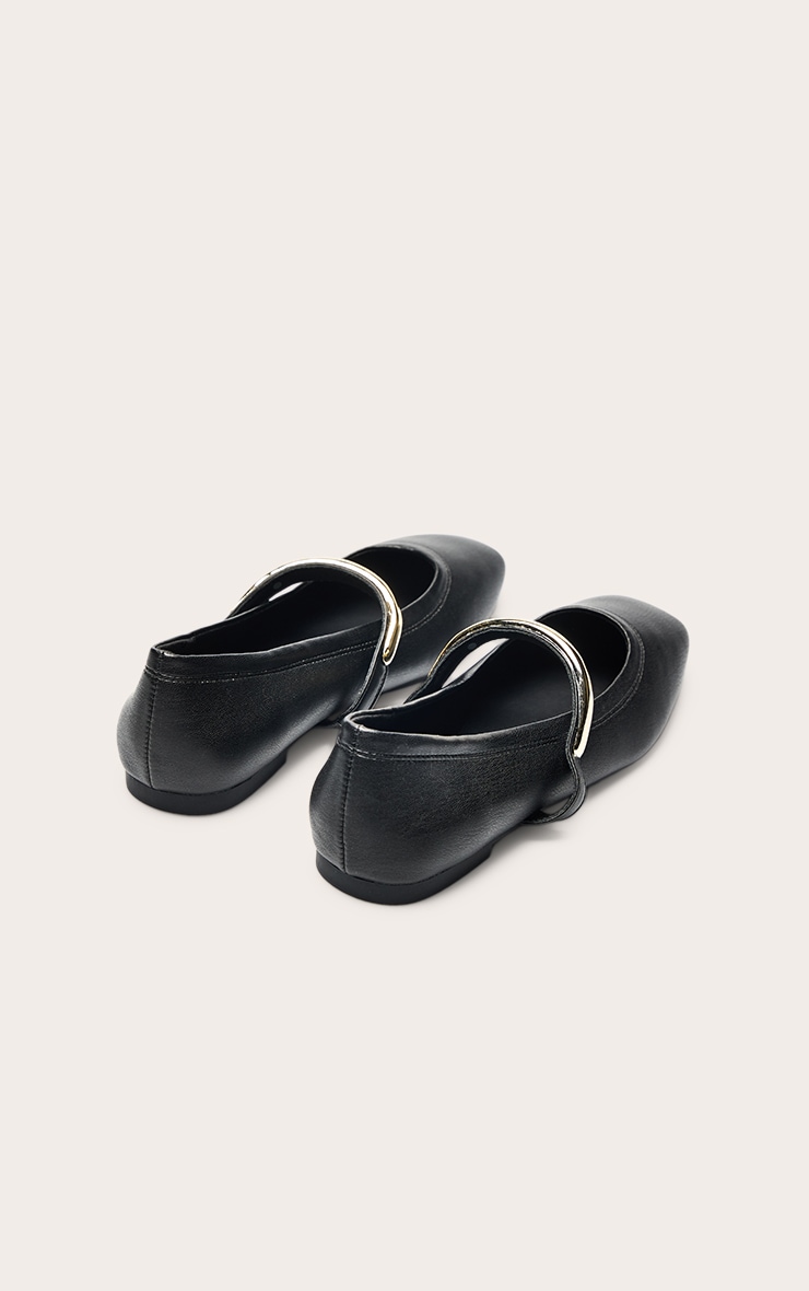 Black Soft PU Gold Strap Square Toe Ballet Flats image 4