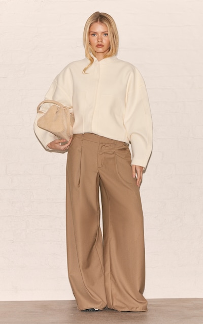 Taupe Woven Double Pleat Wide Leg Pants