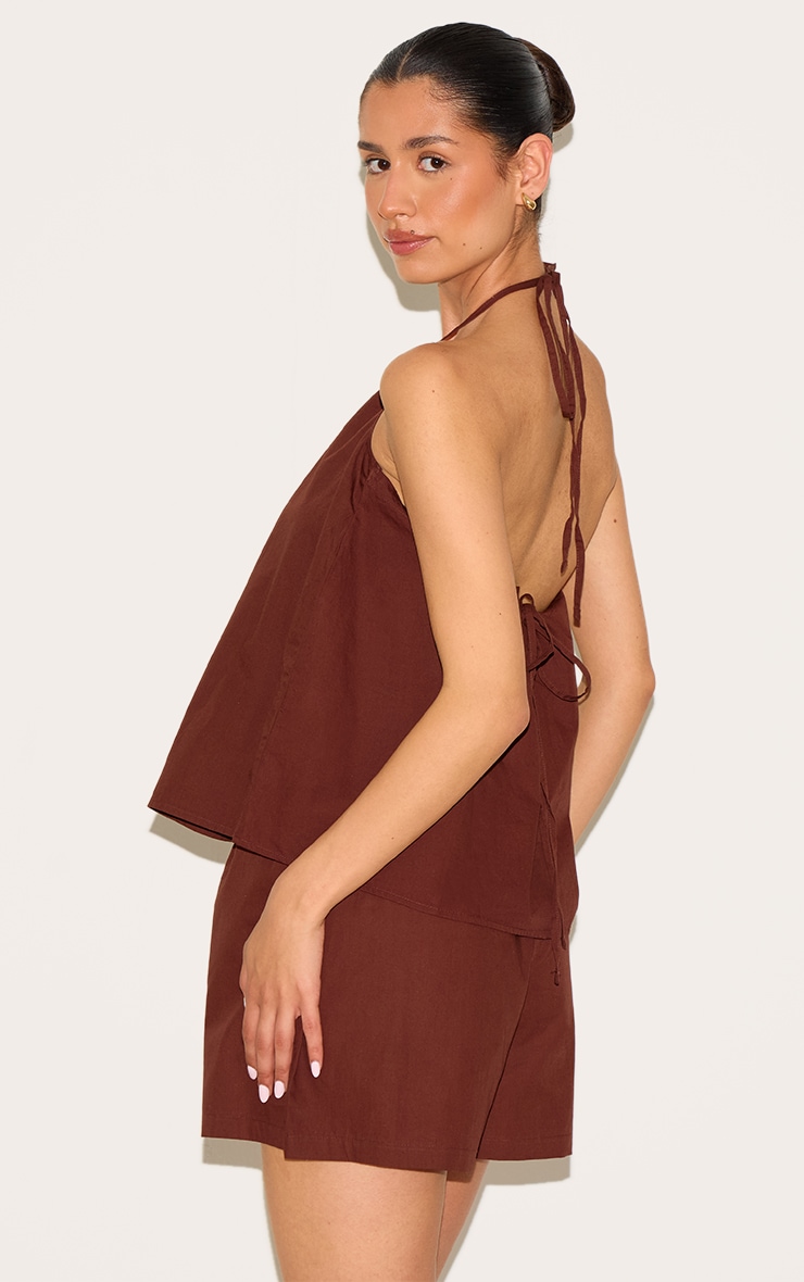 Tall Chocolate Poplin Low Back Halterneck Top image 2