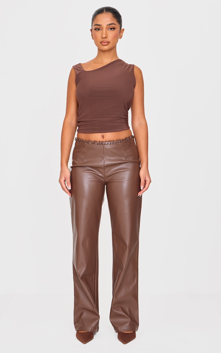 Petite Chocolate Double Slinky Asymmetric Neckline Long Top image 3