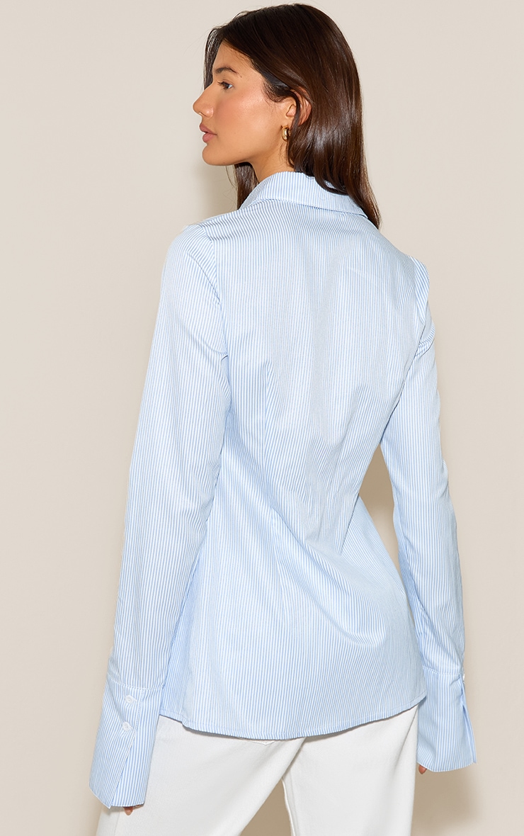 Blue Stripe Cotton Fitted Shirt image 2