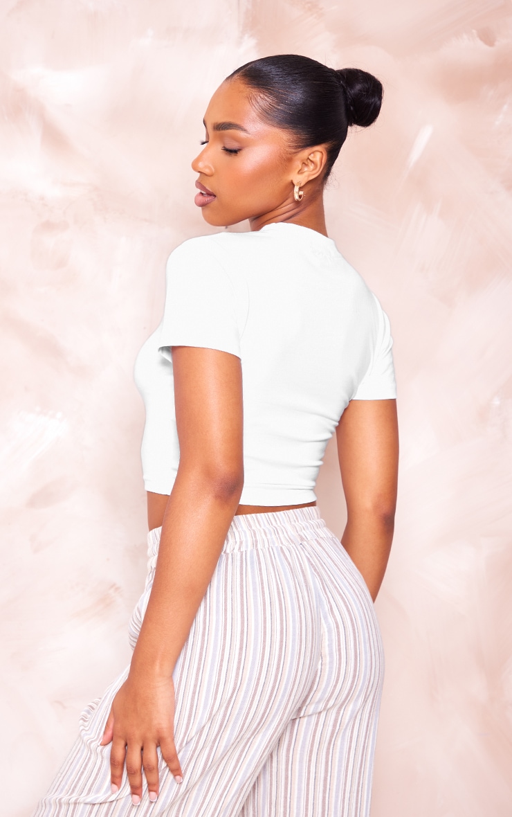 White Cotton Love Printed Fitted Crop T Shirt image 2