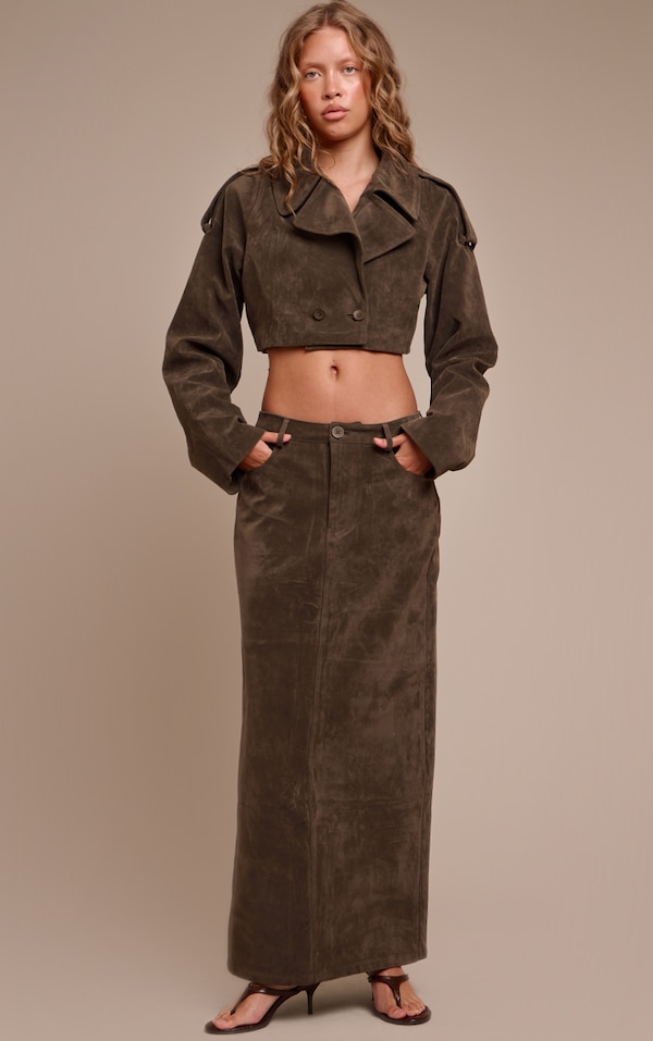 Khaki Suede Maxi Skirt