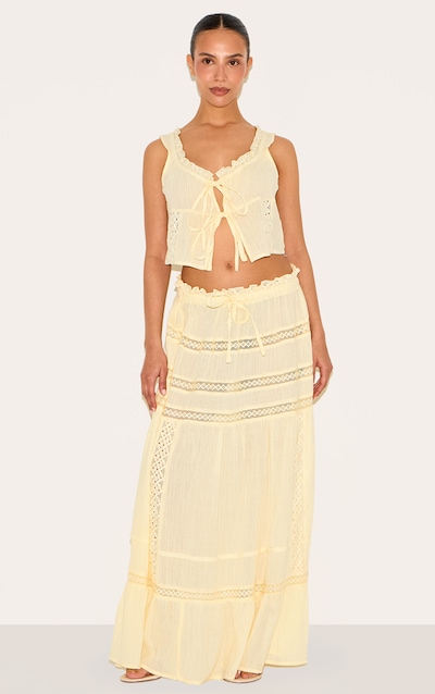 Petite Butter Cream Crinkle Broderie Tiered Maxi Skirt