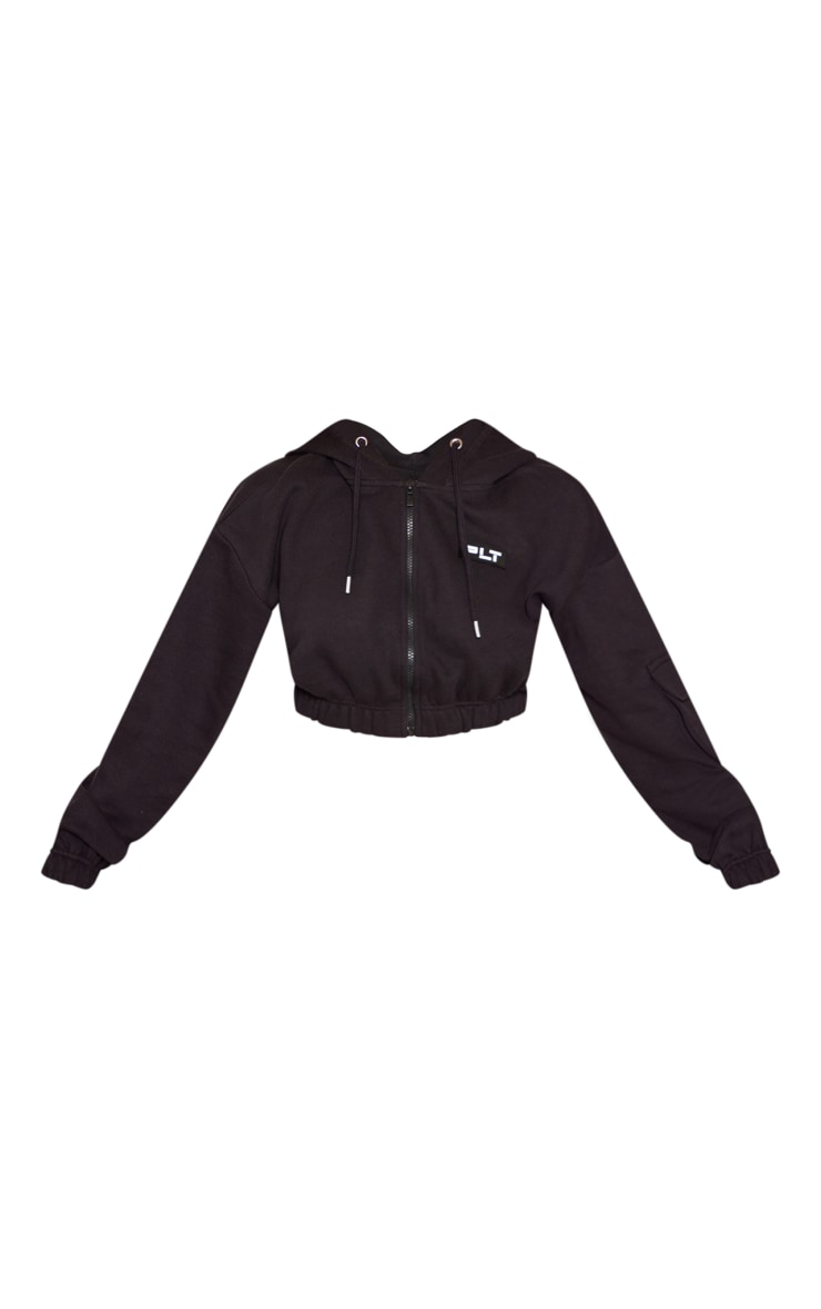 PRETTYLITTLETHING Black Badge Cropped Zip Up Hoodie image 5